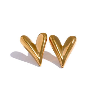 316L Stainless Steel Heart Stud Earrings 18K Plated Waterproof Jewelry