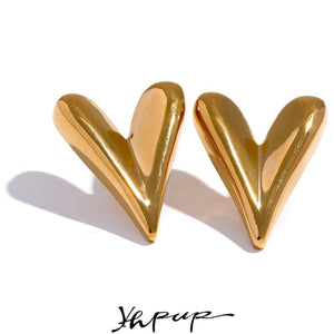 316L Stainless Steel Heart Stud Earrings 18K Plated Waterproof Jewelry