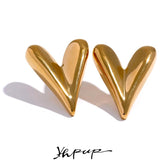 316L Stainless Steel Heart Stud Earrings 18K Plated Waterproof Jewelry