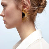 Vintage Metal Fan-shaped Geometric Earrings for Women