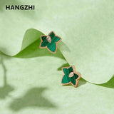 Vintage Spring Ivy Maple Leaf Stud Earrings Rhinestones Malachite Party Jewelry