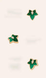 Vintage Spring Ivy Maple Leaf Stud Earrings Rhinestones Malachite Party Jewelry
