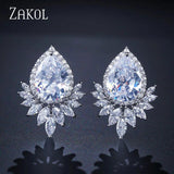 Teardrop CZ Stud Earrings Leaf Bridal Jewelry