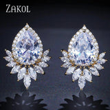 Teardrop CZ Stud Earrings Leaf Bridal Jewelry