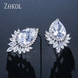 Teardrop CZ Stud Earrings Leaf Bridal Jewelry