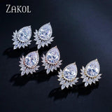 Teardrop CZ Stud Earrings Leaf Bridal Jewelry