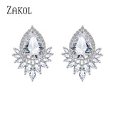 Teardrop CZ Stud Earrings Leaf Bridal Jewelry