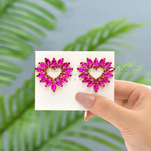 Romantic Heart Crystal Big Stud Earrings for Women