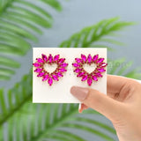 Romantic Heart Crystal Big Stud Earrings for Women