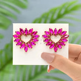 Romantic Heart Crystal Big Stud Earrings for Women
