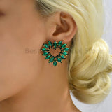 Romantic Heart Crystal Big Stud Earrings for Women