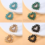 Romantic Heart Crystal Big Stud Earrings for Women