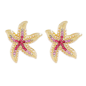 Colorful Starfish Dangle Earrings Rhinestone Earrings for Teens Summer Party