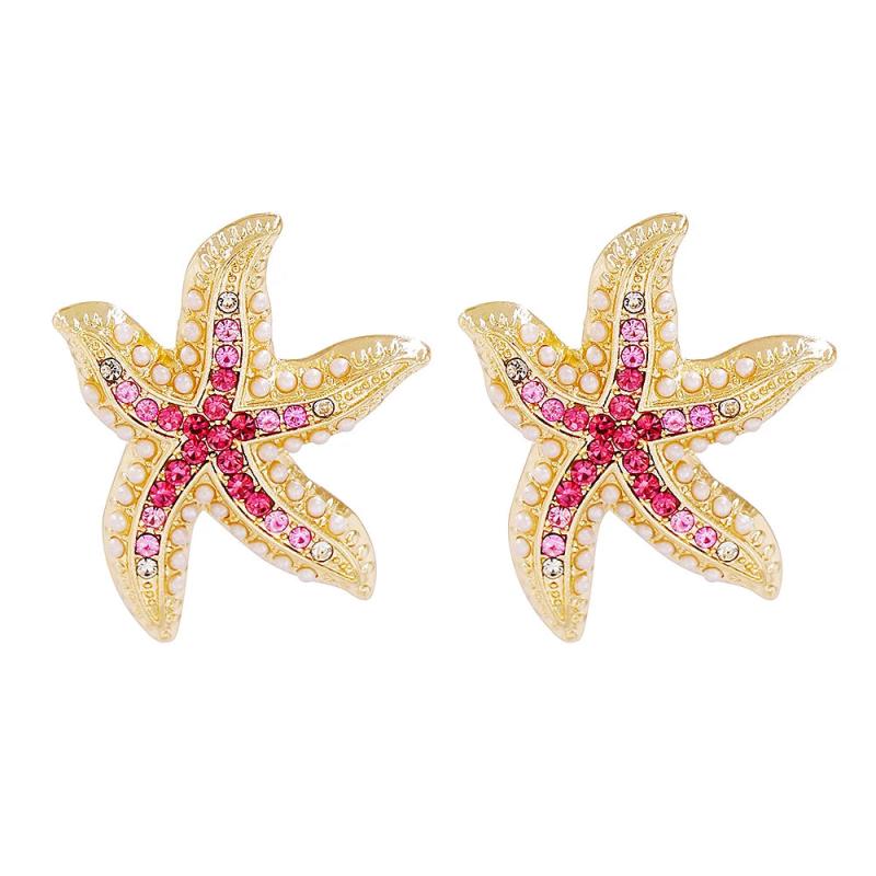 Colorful Starfish Dangle Earrings Rhinestone Earrings for Teens Summer Party