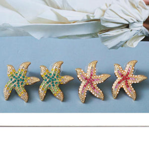 Colorful Starfish Dangle Earrings Rhinestone Earrings for Teens Summer Party
