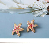 Colorful Starfish Dangle Earrings Rhinestone Earrings for Teens Summer Party