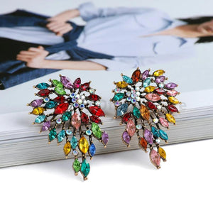 Vintage Crystal Stud Earrings Metal Hollow Out Irregular Jewelry Women