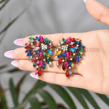 Vintage Crystal Stud Earrings Metal Hollow Out Irregular Jewelry Women