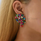 Vintage Crystal Stud Earrings Metal Hollow Out Irregular Jewelry Women