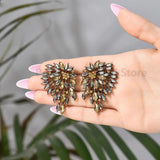 Vintage Crystal Stud Earrings Metal Hollow Out Irregular Jewelry Women