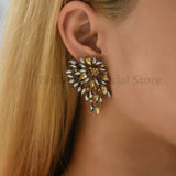 Vintage Crystal Stud Earrings Metal Hollow Out Irregular Jewelry Women