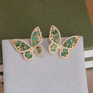 Green Crystal Butterfly Stud Earrings for Women