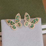 Green Crystal Butterfly Stud Earrings for Women