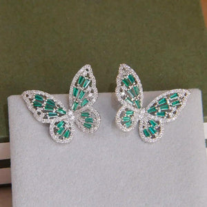 Green Crystal Butterfly Stud Earrings for Women
