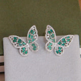 Green Crystal Butterfly Stud Earrings for Women