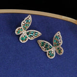 Green Crystal Butterfly Stud Earrings for Women