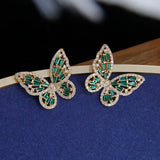 Green Crystal Butterfly Stud Earrings for Women