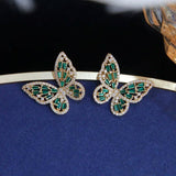Green Crystal Butterfly Stud Earrings for Women