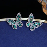 Green Crystal Butterfly Stud Earrings for Women