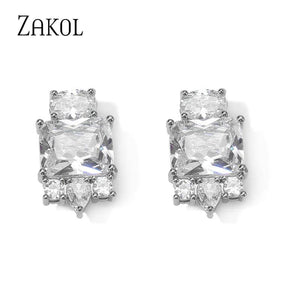 Pink Zircon Stud Earrings Cubic Zirconia Wedding Party Birthday Jewelry