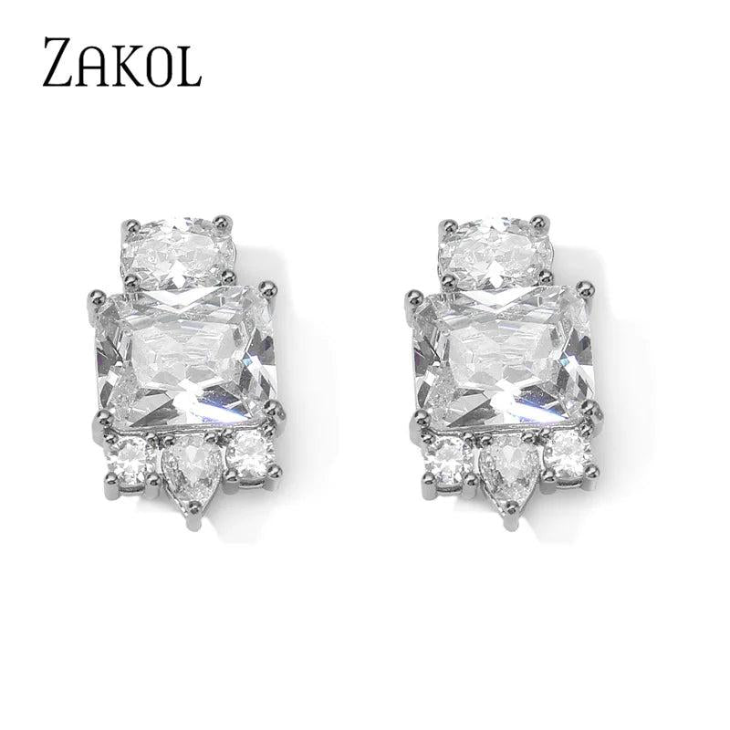 Pink Zircon Stud Earrings Cubic Zirconia Wedding Party Birthday Jewelry