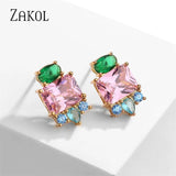Pink Zircon Stud Earrings Cubic Zirconia Wedding Party Birthday Jewelry