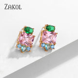 Pink Zircon Stud Earrings Cubic Zirconia Wedding Party Birthday Jewelry