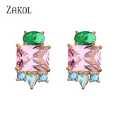 Pink Zircon Stud Earrings Cubic Zirconia Wedding Party Birthday Jewelry
