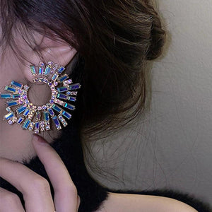 Exaggerated Crystal Earrings Inlaid Rhinestones Sunflower Earrings