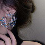 Exaggerated Crystal Earrings Inlaid Rhinestones Sunflower Earrings