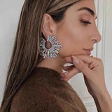 Exaggerated Crystal Earrings Inlaid Rhinestones Sunflower Earrings