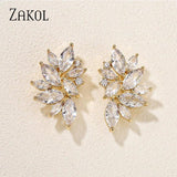 CZ Flower Stud Earrings Women Bridal Wedding Jewelry