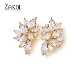 CZ Flower Stud Earrings Women Bridal Wedding Jewelry