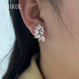 CZ Flower Stud Earrings Women Bridal Wedding Jewelry