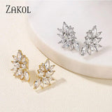 CZ Flower Stud Earrings Women Bridal Wedding Jewelry