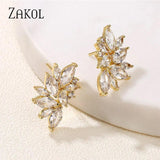 CZ Flower Stud Earrings Women Bridal Wedding Jewelry
