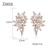 CZ Flower Stud Earrings Women Bridal Wedding Jewelry