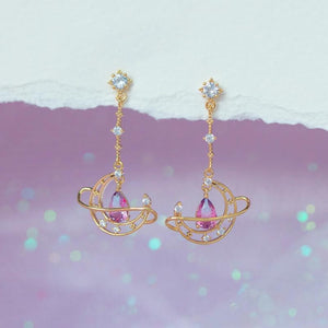 Hollow Moon Earring Gold-plated Pink Water Drop Zircon Heart Stud Earrings