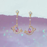 Hollow Moon Earring Gold-plated Pink Water Drop Zircon Heart Stud Earrings