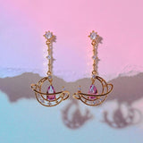 Hollow Moon Earring Gold-plated Pink Water Drop Zircon Heart Stud Earrings